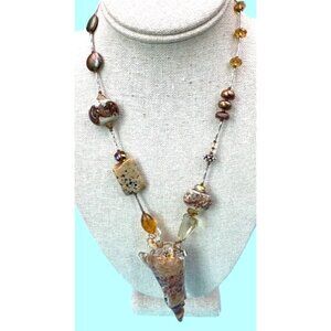 Handcrafted Artisan Glass Conch Shell Pendant Necklace Unique Beads & Swirled De